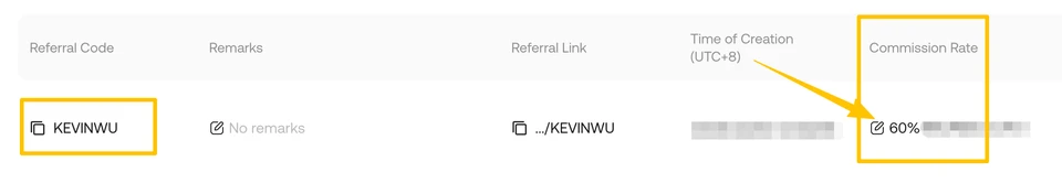 Captura del código de referido y la tasa de reembolso de KuCoin